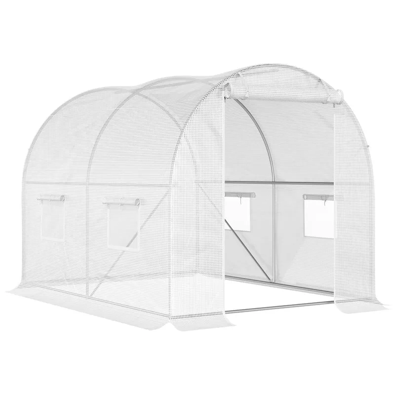 Serra a Tunnel 300x200x190 cm con 4 Finestrelle e Ingresso a Zip Acciaio Zincato e PE Bianco