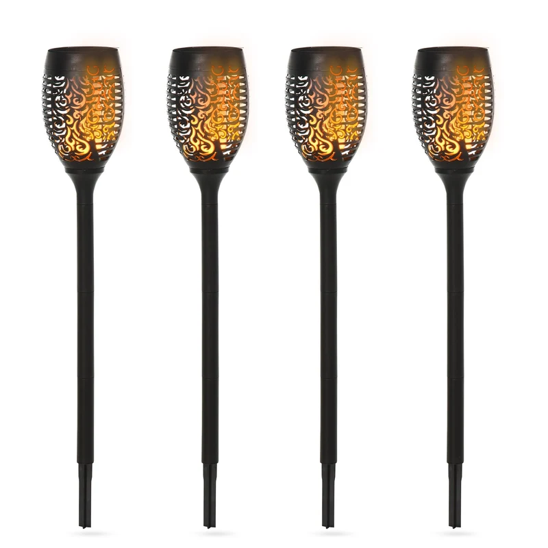 Set 4 Faretti Solari da Giardino Ø12x72 cm in Plastica Nero