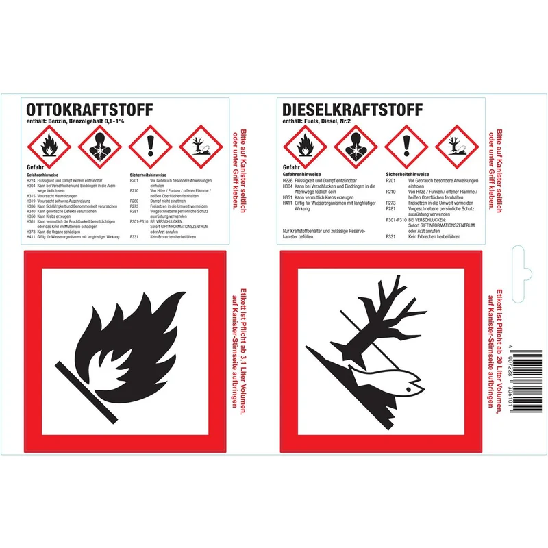 Foglio di 4 etichette adesive per benzina/gasolio