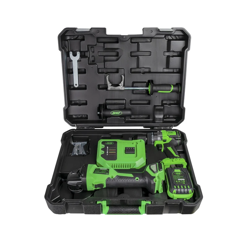 KIT SMERIGLIATRICE ANGOLARE E TRAPANO A PERCUSSIONE A BATTERIA CON CUSTODIA 60053C JBM