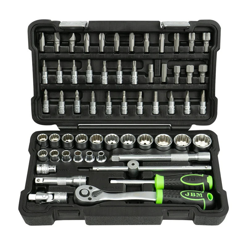 SET DI UTENSILI DA 59 PEZZI CON BUSSOLE A 12 PUNTE DA 3/8" – FINITURA ZINCATA 54168 JBM