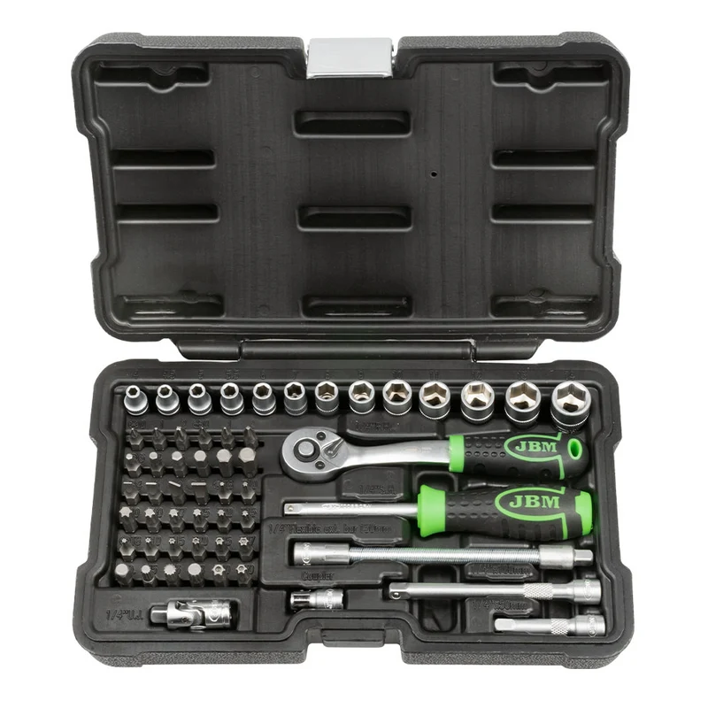 SET DI UTENSILI DA 56 PEZZI CON BUSSOLE ESAGONALI DA 1/4" – FINITURA ZINCATA 54105 JBM