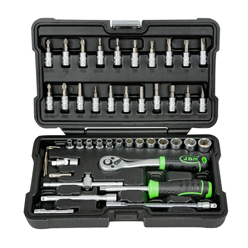 SET DI UTENSILI DA 46 PEZZI CON BUSSOLE ESAGONALI DA 1/4" – FINITURA ZINCATA 54109 JBM