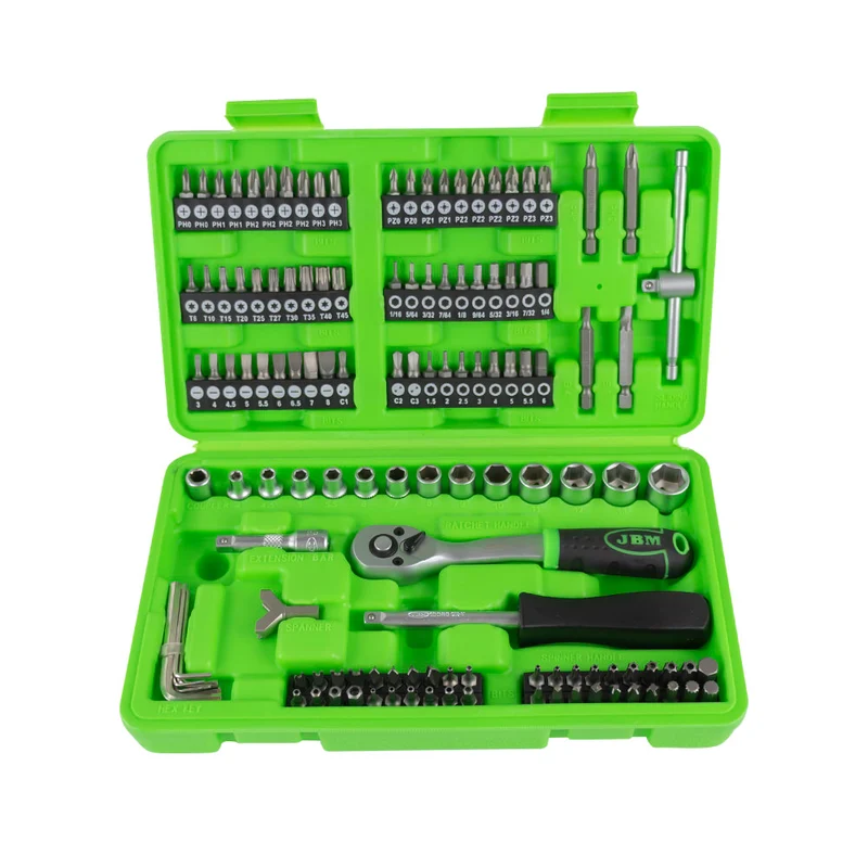 SET DI UTENSILI DA 130 PEZZI CON BUSSOLE E INSERTI 1/4" – FINITURA ZINCATA 53953 JBM