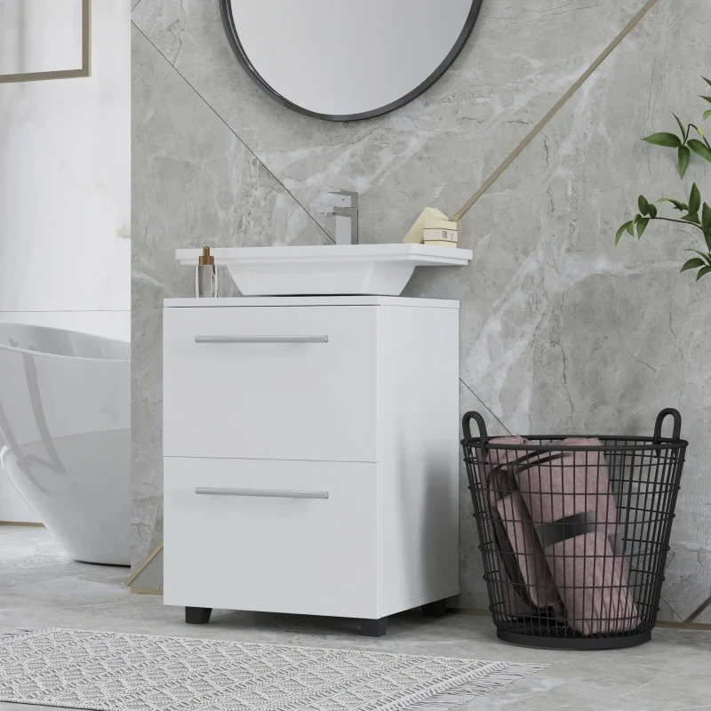 Mobile sottolavabo compatto con cassetto e anta 41,5x35,5x59 cm in truciolare bianco