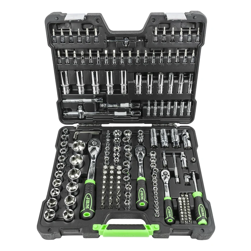 SET DI UTENSILI DA 179 PEZZI CON BUSSOLE ESAGONALI DA 1/4", 3/8" E 1/2" – FINITURA CROMATA 54046 JBM
