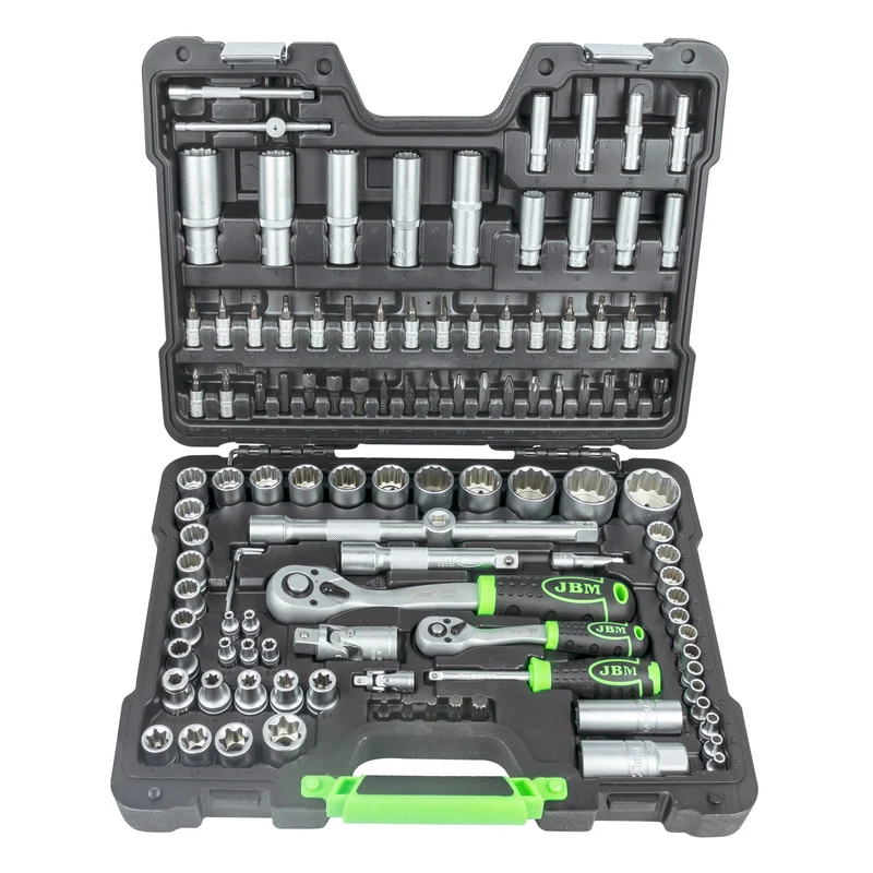 SET DI UTENSILI DA 113 PEZZI CON BUSSOLE A 12 LATI DA 1/4" E 1/2" – FINITURA ZINCATA 54036 JBM