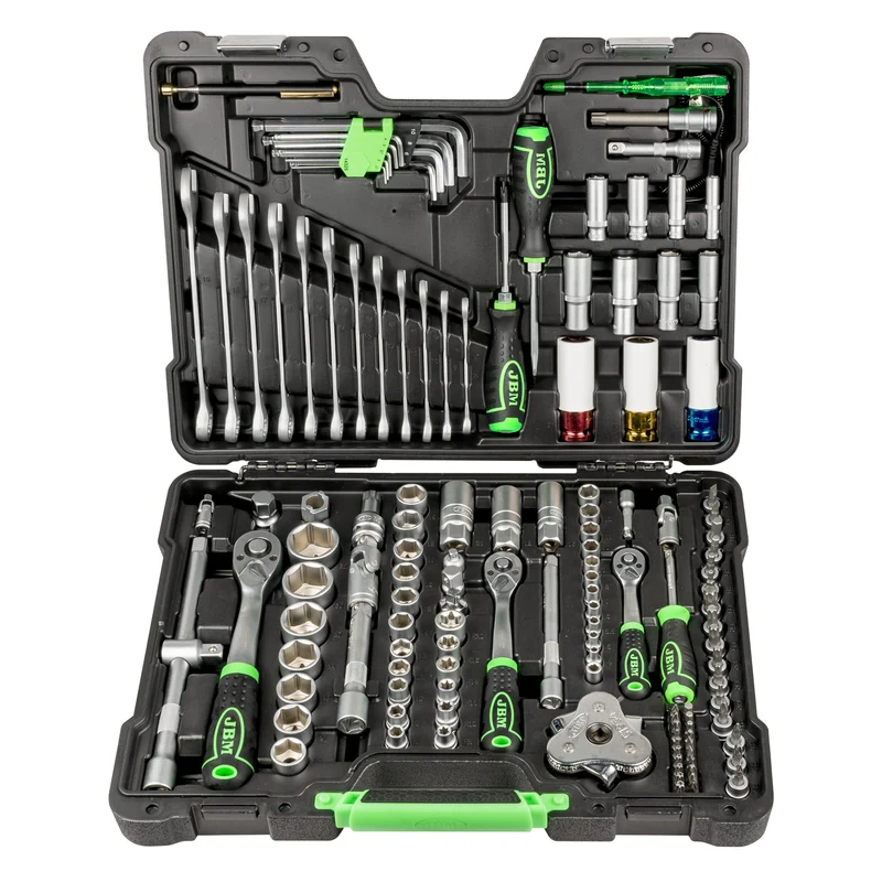SET DI UTENSILI DA 132 PEZZI CON BUSSOLE ESAGONALI DA 1/2", 1/4" E 3/8" – FINITURA ZINCATA 54082 JBM