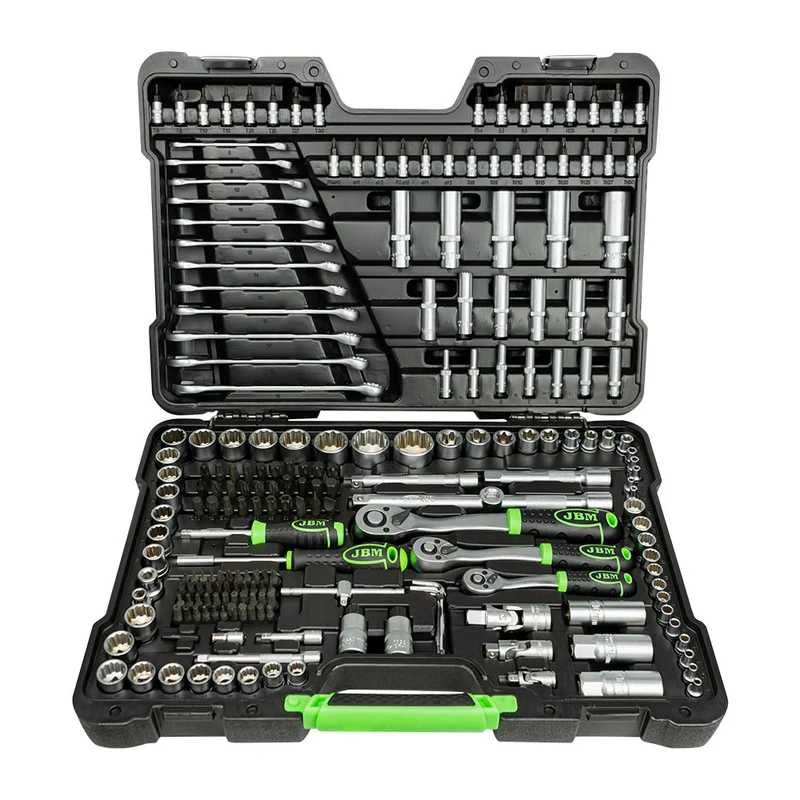 SET DI UTENSILI DA 216 PEZZI CON BUSSOLE A 12 LATI DA 1/4", 3/8" E 1/2" – FINITURA ZINCATA 54250 JBM