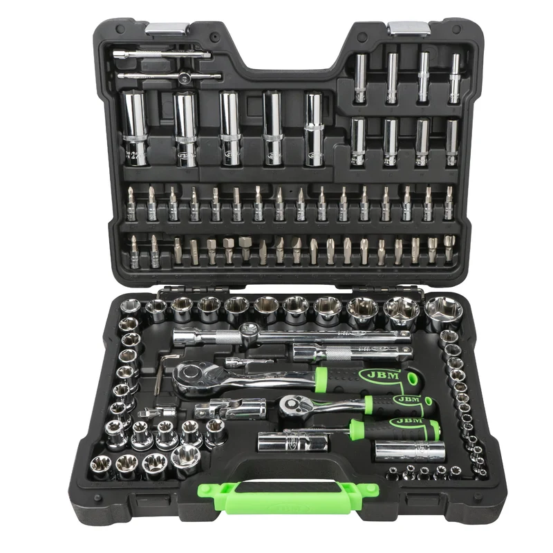 SET DI UTENSILI DA 108 PEZZI CON BUSSOLE ESAGONALI DA 1/4" E 1/2" – FINITURA CROMATA 54048 JBM