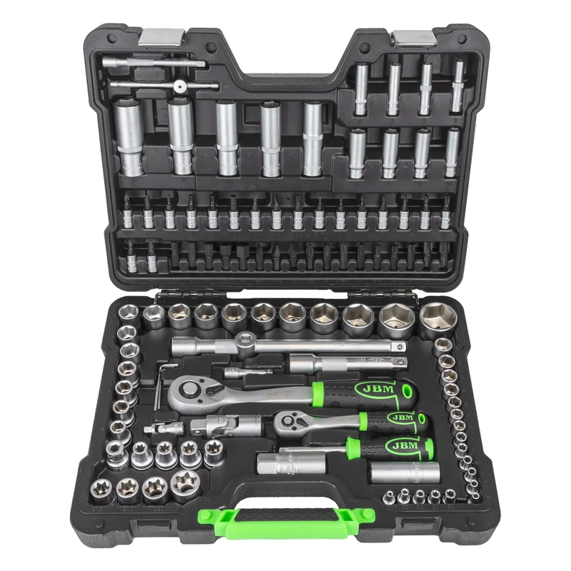 SET DI UTENSILI DA 108 PEZZI CON BUSSOLE ESAGONALI DA 1/4" E 1/2" – FINITURA ZINCATA 54037 JBM