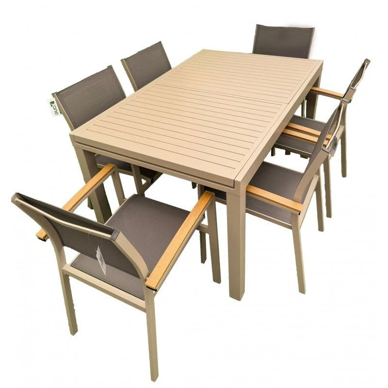 Set da giardino con tavolo allungabile tortora Zeus e 6 sedie Era | Xone