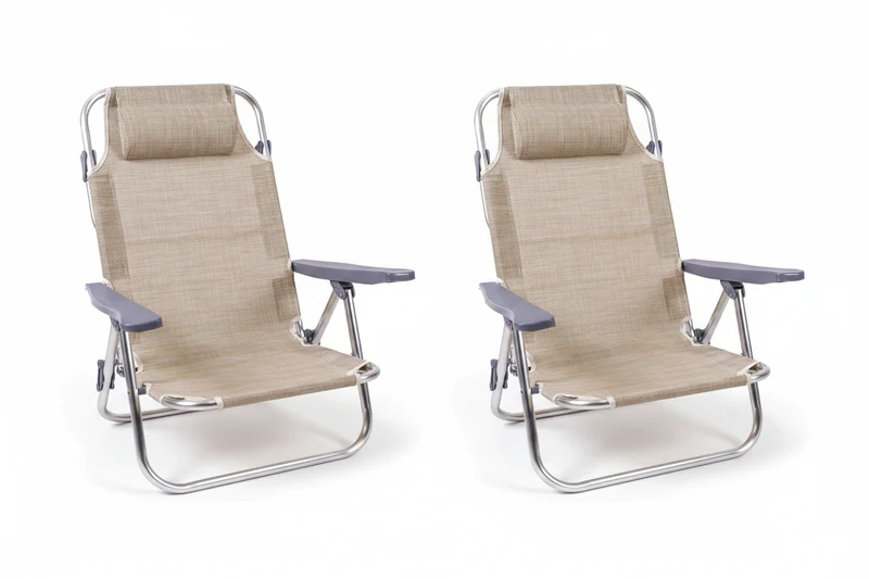 Coppia di spiaggine da mare pieghevoli PRO in alluminio beige con poggiatesta | Xone