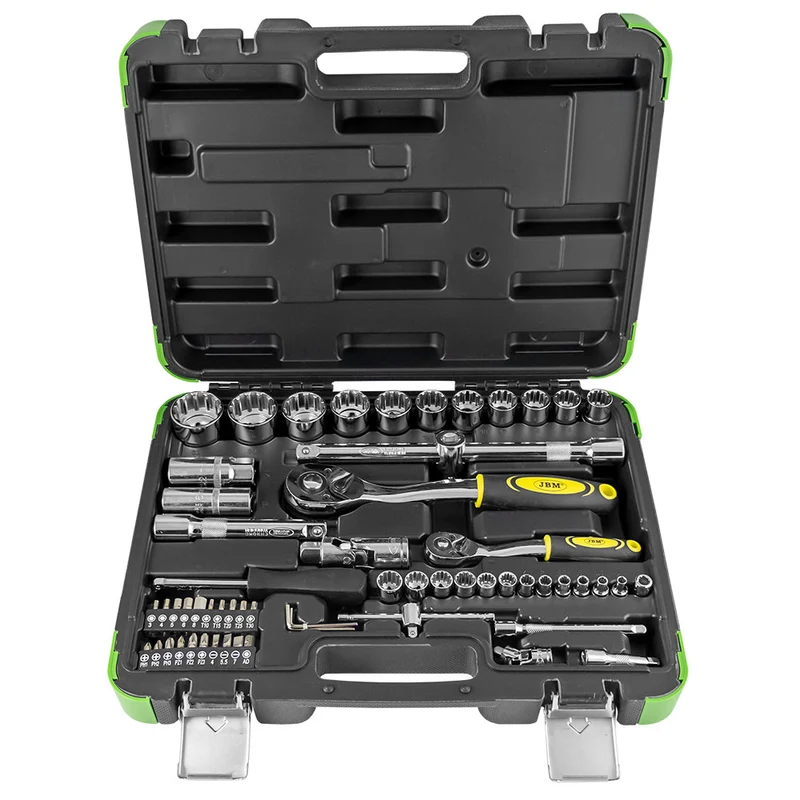 SET DI UTENSILI DA 60 PEZZI CON BUSSOLE SPLINE DA 1/2" E 1/4" – FINITURA CROMATA 53108 JBM