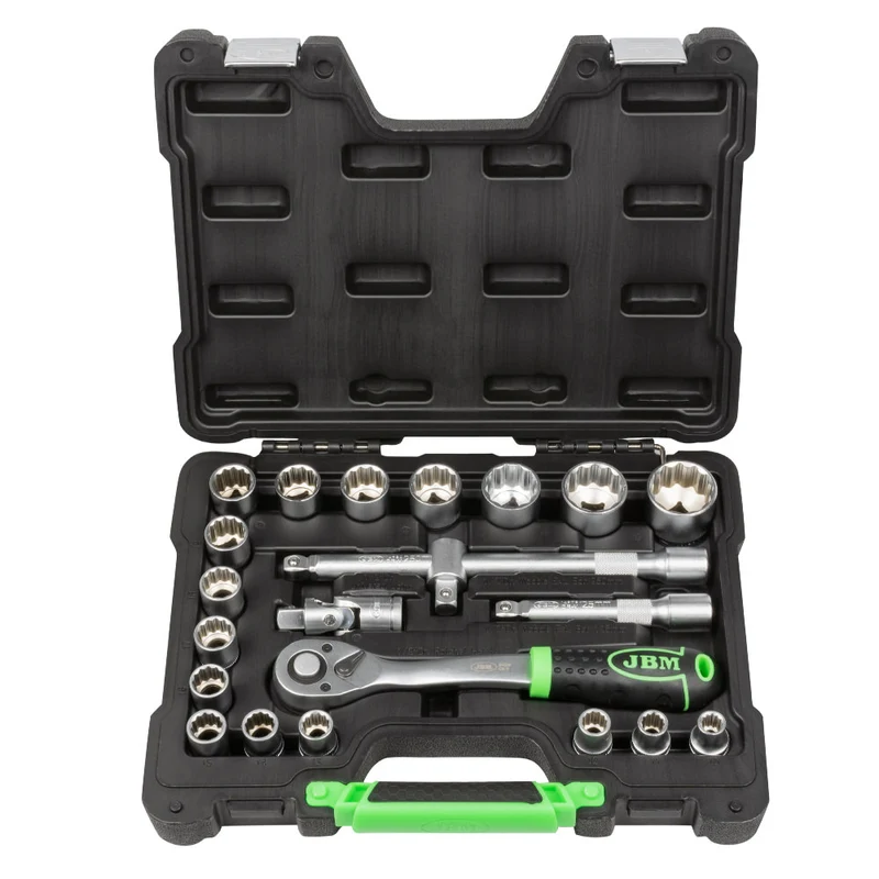 SET DI UTENSILI DA 22 PEZZI CON BUSSOLE A 12 PUNTE DA 1/2" – FINITURA ZINCATA 54116 JBM