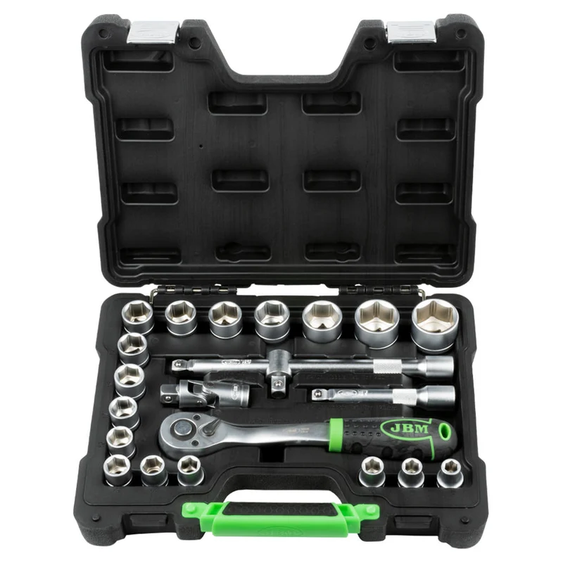 SET DI UTENSILI DA 22 PEZZI CON BUSSOLE ESAGONALI DA 1/2" – FINITURA ZINCATA 54108 JBM
