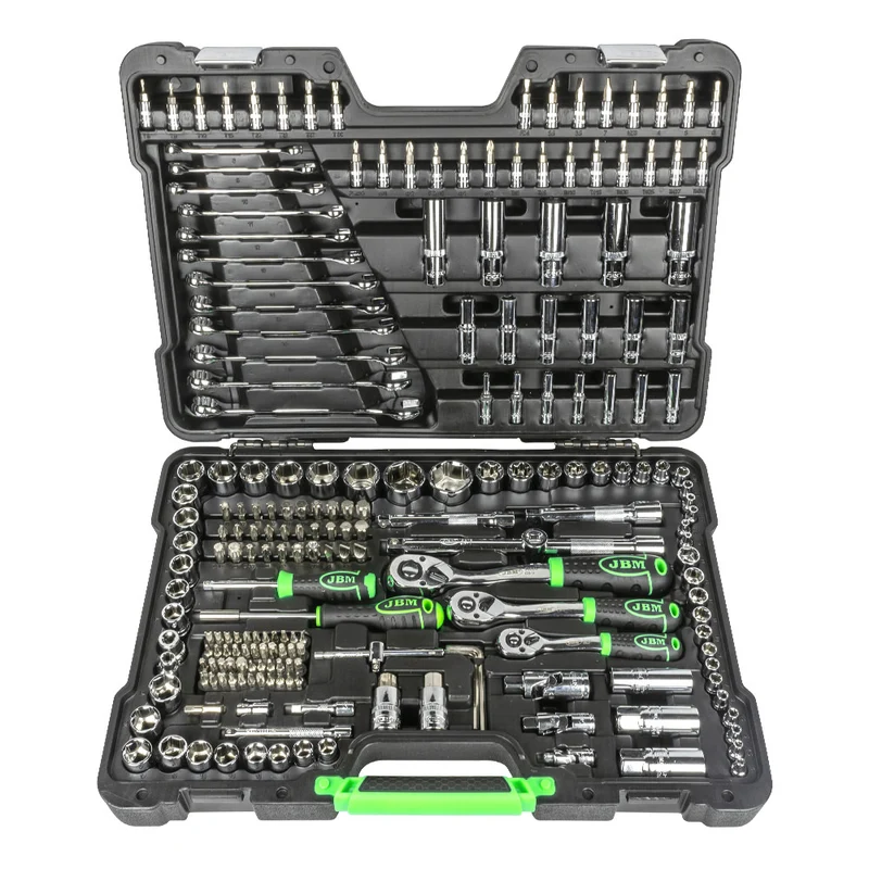 SET DI UTENSILI DA 216 PEZZI CON BUSSOLE ESAGONALI DA 1/4", 3/8" E 1/2" – FINITURA CROMATA 54045 JBM