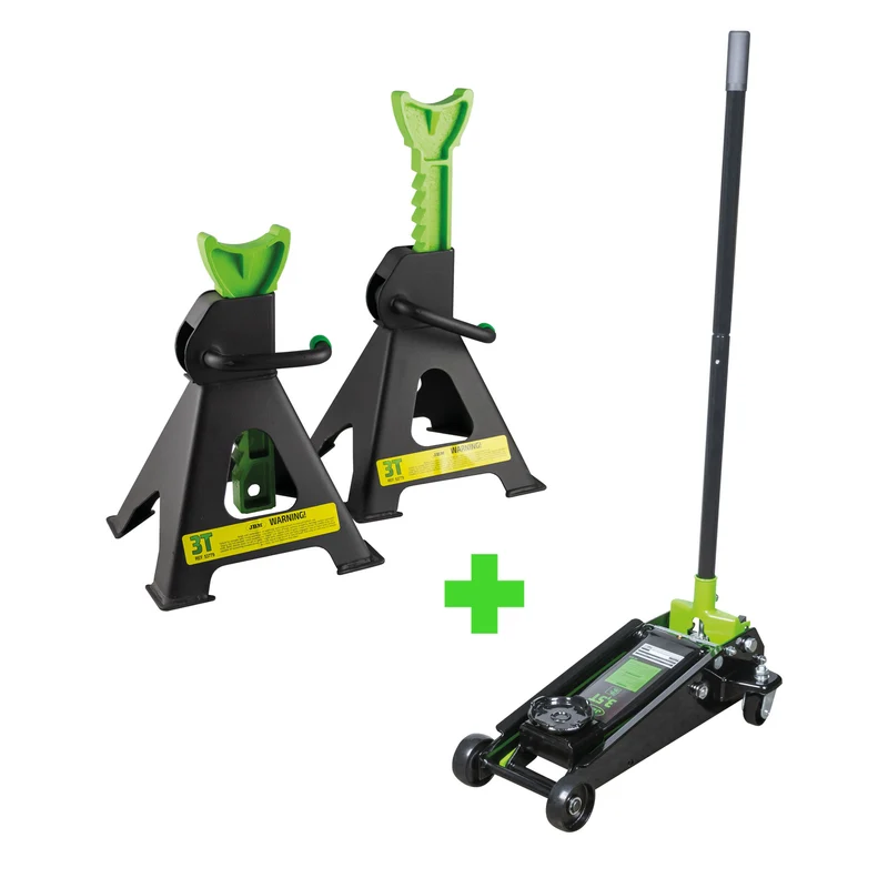 PROMO: MARTINETTO IDRAULICO A CARRELLO 3,5T 50818 + SET DI 2 CAVALLETTI DA 3T JBM
