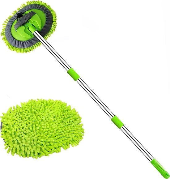 Pulitore auto 2 in 1 - Manubrio 121 cm - Auto, camion, SUV, camper, rimorchio, barca - 2 in 1 pennello microfibra chenille - Pulizia senza graffi Asta telescopica per pulitore auto