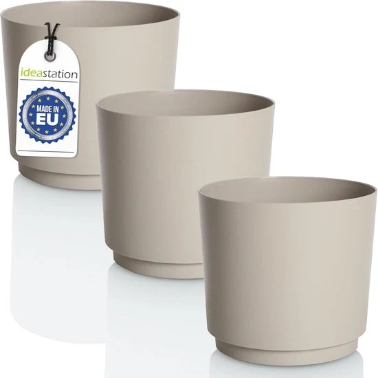 Set di Vaso di Fiori Resistenti alle Fessurazioni - 3 Pezzi - Beige - Plastica - 14,5 cm