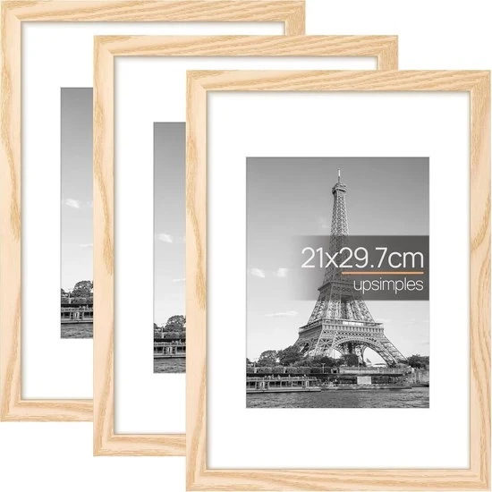 Fotoframmenti A4 in legno per foto - 3 pezzi - legno naturale
