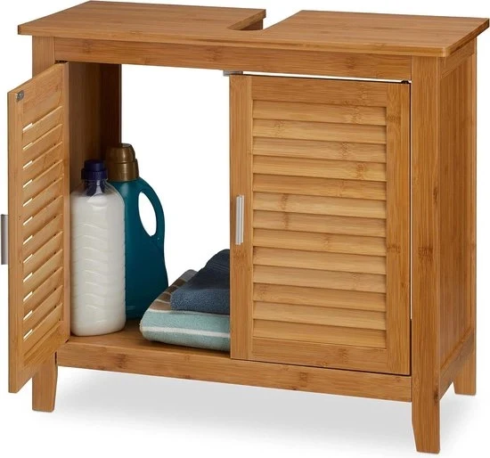 Cassetto per sanitari con 2 porte - bambù e MDF - HBD 60x67x30 - naturale. Wastafel