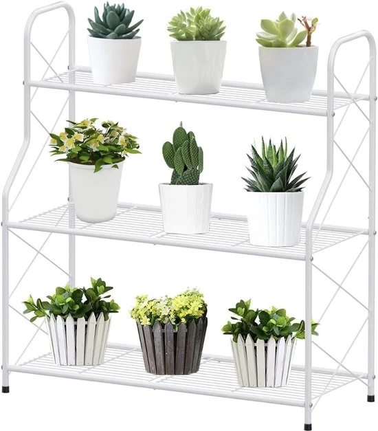 Rete per piante metallico 3 livelli per fiori per interni ed esterni balcone e giardino bianco