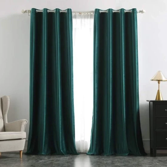 Tende da oscuramento - velluto - 2 pezzi - verde scuro - 140 x 245 cm