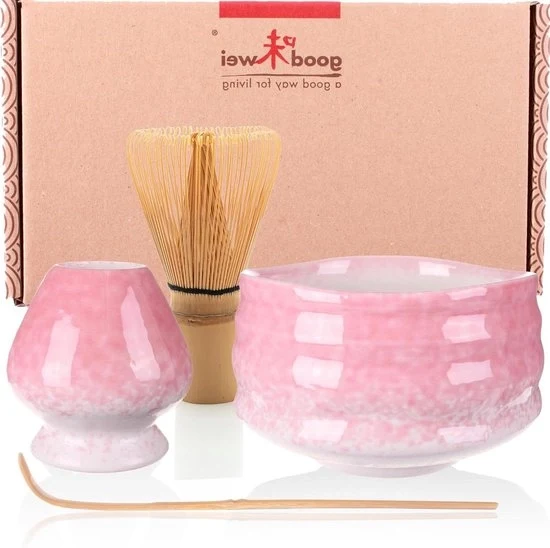 Set per Cerimonia del Tè Matcha con Piatto di Alta Qualità, Martelletto per Matcha e Supporto per Chasen - Tema Sakura