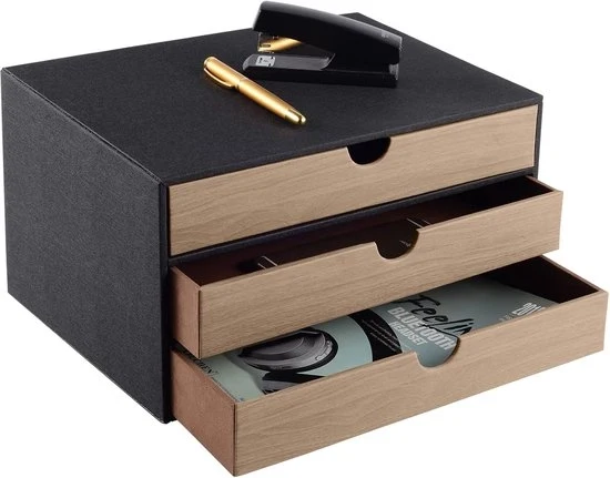 Cassettiere da ufficio - Organizzatore - 3 spazi A4 - nero - pelle PU
