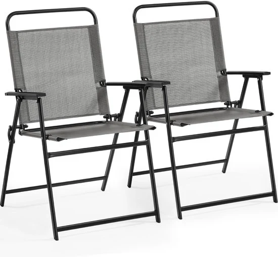 Set di 2 sedie da giardino, sedie da giardino con schienale alto e bracciali, sedie da terrazza, sedie da pranzo, sostenibili fino a 100 kg, grigio