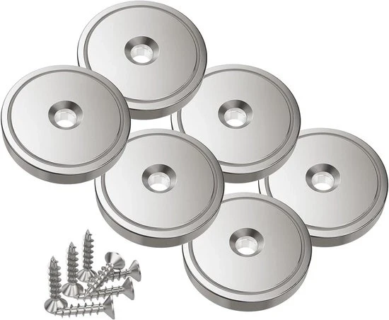 Magneti a disco forti con foro - 40 kg di forza di trazione - 6 pezzi - 32 x 8 mm