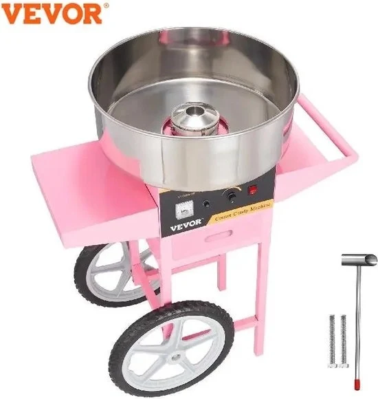 Macchina per la produzione di zucchero filato elettrica con carrello - Regolazione digitale della temperatura - Flossmaker commerciale - Acciaio inossidabile - 1000W