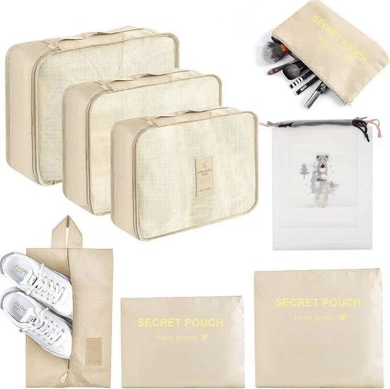 Set di organizzatori di valigia - Set di borse da viaggio per abbigliamento - 10 pezzi - Beige
