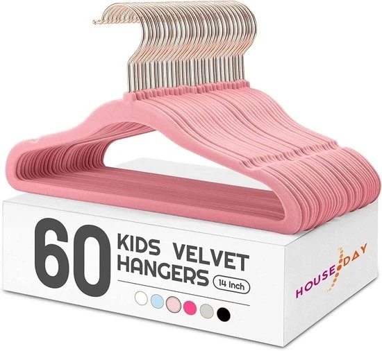 60 Pacchi di Appesi per Bambini in Velluto - Appesi per Abiti Bambini Duraturi con Gancio Rotativo - Appesi Antiscivolo per Bambini - Appesi Spazierendi per Bambini in Rosa