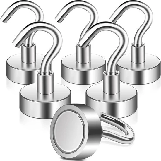 Hanger magnetici - 6-pack - Magneetti neodymium hanger magnetici - Magnetici ponsvriji - Hanger magneet senza tracce - Hanger magnetici forti - Adatti per cucine, campeggio, armadietti, uffici - E25 (portata massima 22 kg) - argento