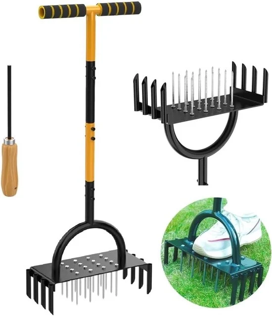 Manuale aeratore per prato con 16 punte e 8 nuclei, aerazione del prato, attrezzo per aerare prati e manutenzione della giardino, ripristina la salute del prato