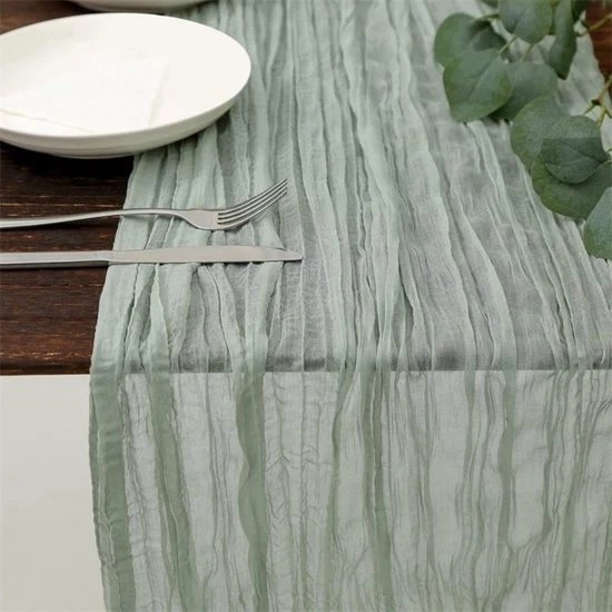 Tavolino con tovaglia chiffon pieghettata 90x400cm - Tavolino con tovaglia in burlap - Tavolino con decorazione bohemiana - Tavolino per decorazione di casa - Adatto per feste e party