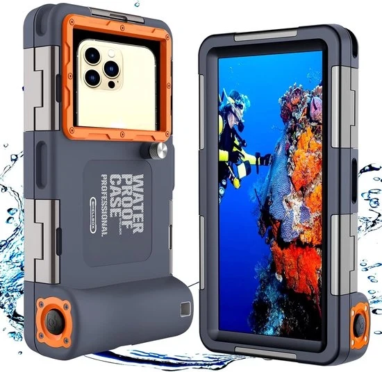 Custodia protettiva per smartphone subacquea, custodia acqua resistente per cellulare, custodia protettiva per cellulare compatibile con la maggior parte dei dispositivi mobili - Nero e arancione