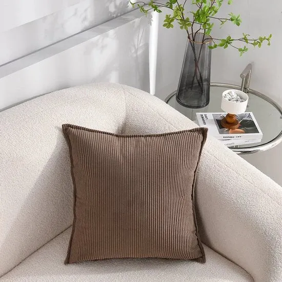 Set di 2 cuscini corduroy morbidi - cuscini quadrati a strisce - coperture di cuscini decorativi - per divano, auto, terrazzo, camera da letto, salotto - 50x50cm - Marrone scuro