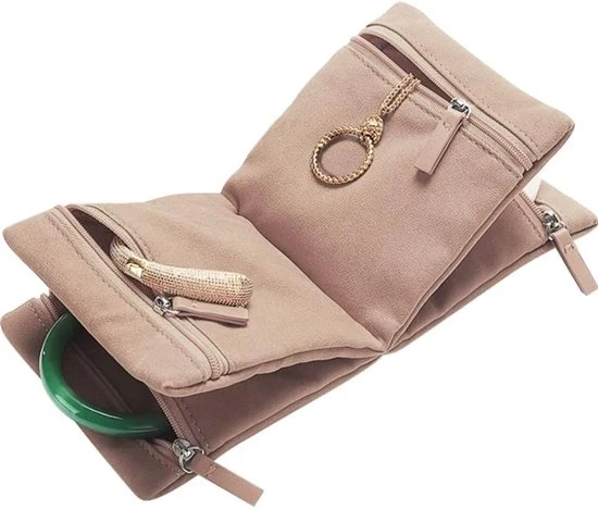Organizzatore di gioielli con cerniera - Organizzatore di gioielli per donne, borsa da viaggio pieghevole per esposizione di gioielli, cassetto per conservazione di collane, orecchini, anelli, bracciali - marrone