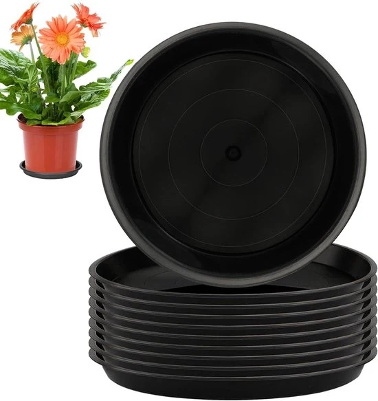 Bassa Vaso a Fiore con Sostegno - 10 Pezzi - Nero - Plastica - 15 cm
