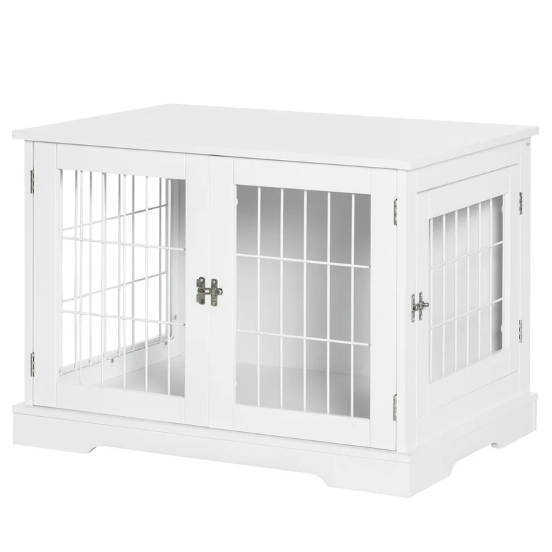Gabbia per Cani Mobile 2 in 1 Tavolino d'Appoggio con 2 Porte Bloccabili da Interno in Metallo e MDF 76L x 54.5l x 56H cm