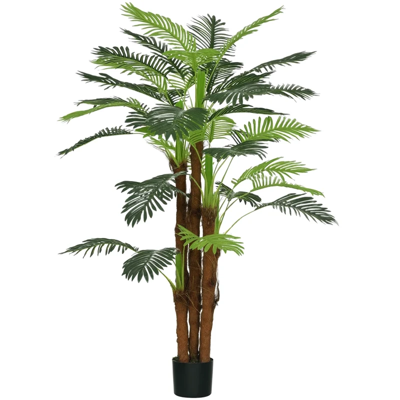 Palma Artificiale H 1,6 m Pianta Finta con Tronco e 36 Foglie Albero Decorativo con Vaso per Casa e Ufficio