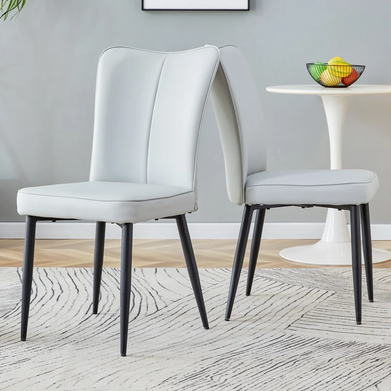 Set di 2 sedie da pranzo moderne in PU grigio chiaro con gambe in metallo nero, altezza 89 cm, per casa e ufficio