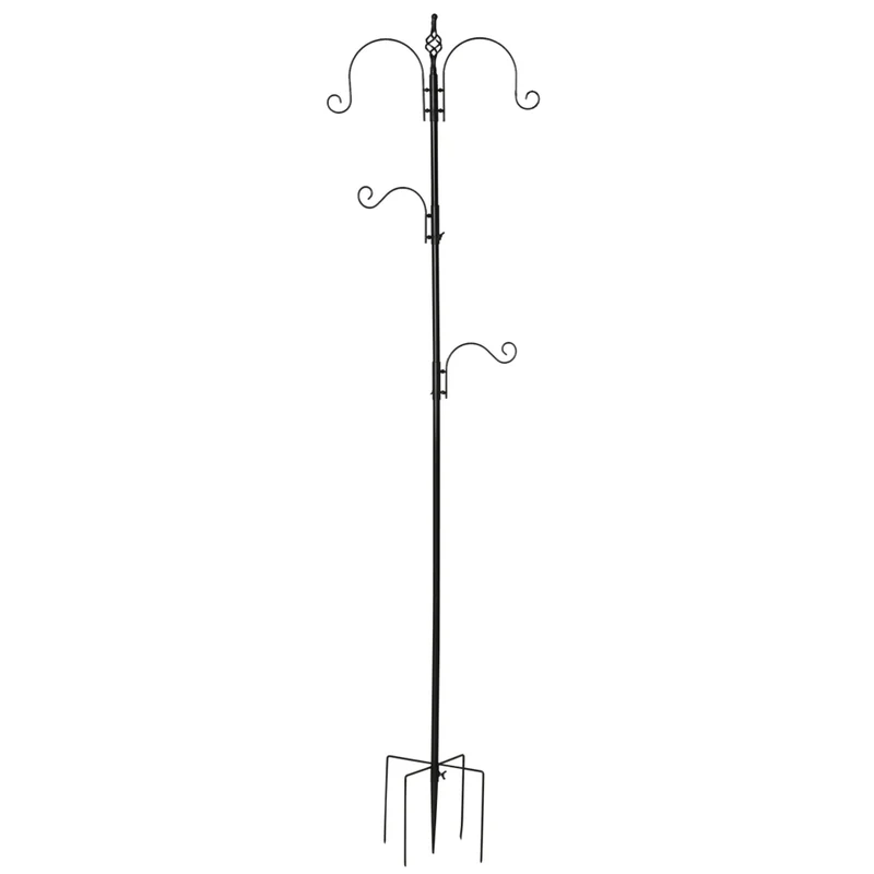 Stazione di alimentazione per uccelli da giardino con 4 ganci supporto per mangiatoie decorativo 54,5 x 54,5 x 208 cm nero