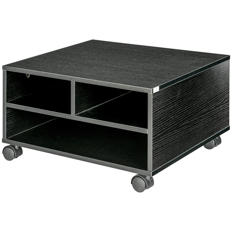 Mobile Porta Stampante con Ruote per Ufficio e Studio, Supporto Stampante in Legno a 2 Ripiani Salvaspazio, Nero 47x40x22.5cm