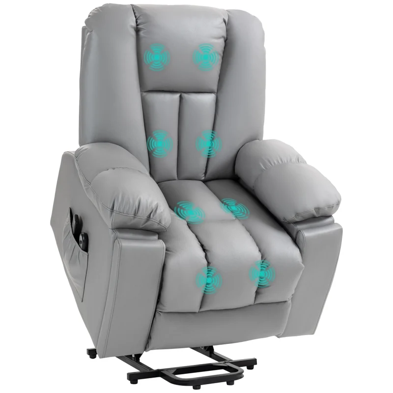Poltrona alzapersona reclinabile in microfibra grigio con 8 punti massaggianti e telecomando, ergonomica per casa, 94x96x106 cm