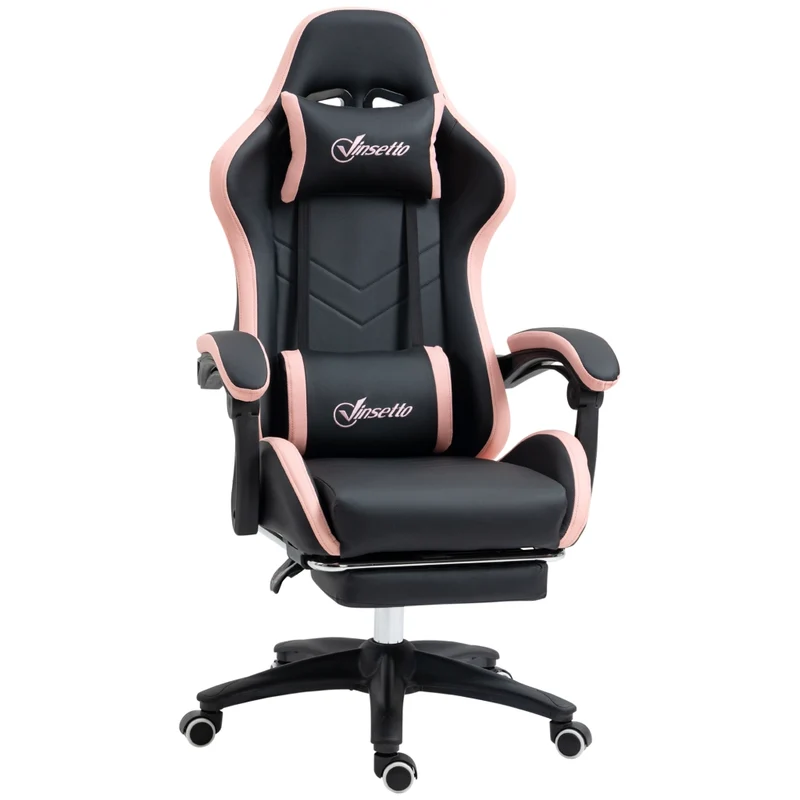 Sedia da gaming ed ufficio ergonomica rosa e nero con cuscino poggiatesta supporto lombare e poggiapiedi per casa