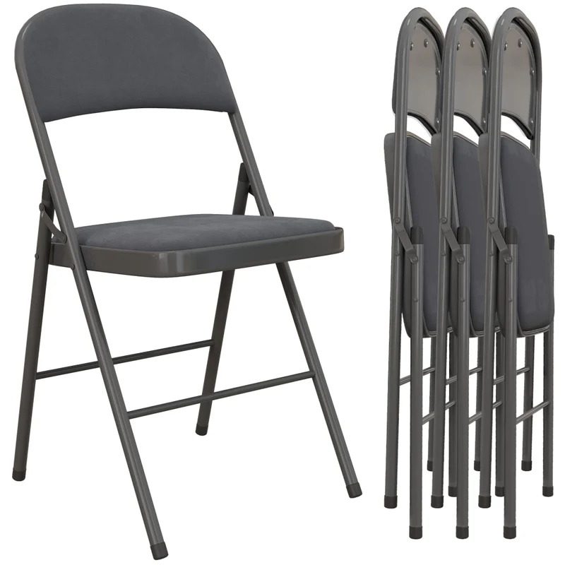 Set da 4 Sedie Pieghevoli Salvaspazio Imbottite in Velluto Grigio Scuro con Struttura in Acciaio per Casa Ufficio e Cucina